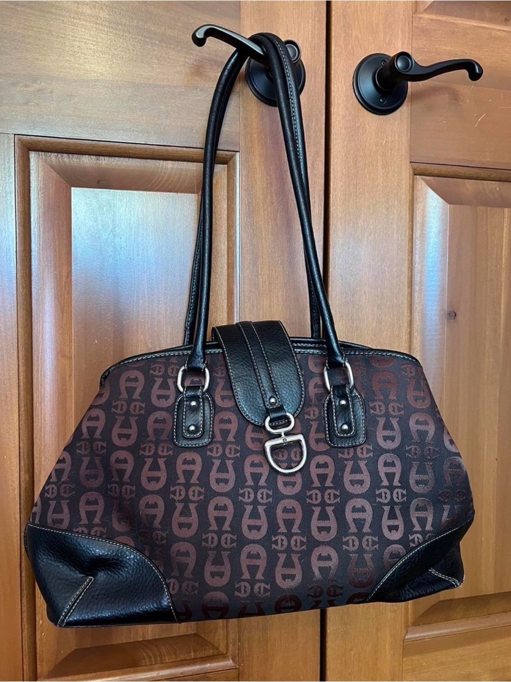 Etienne Aigner Brown and Black Monogram Satchel